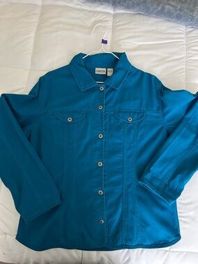 Chico's Teal Button-Front Long Sleeve Jacket